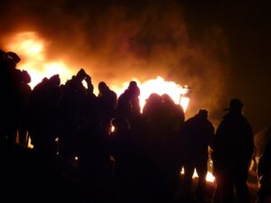 Burning of Clavie Hogmanay in Burghead Scotland